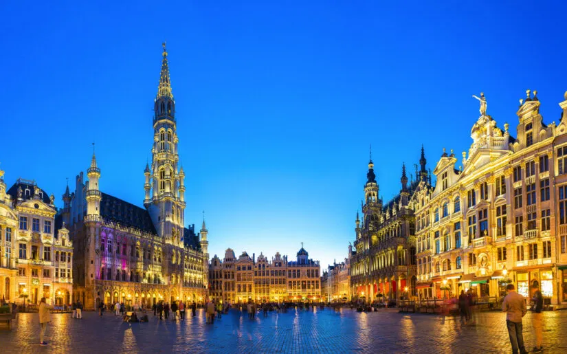 Panorama The Grand Place in Brussels in a beautiful summer nigth, Belgium