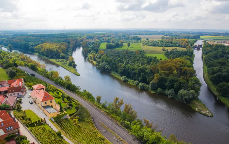 Zusammenfluss von Moldau und Elbe in Melnik, Tschechien