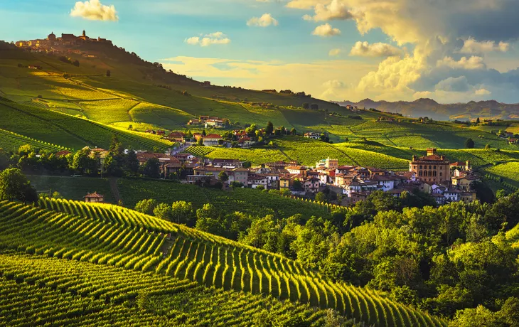 Panorama der Weinberge von Langhe im Piemont, Italien