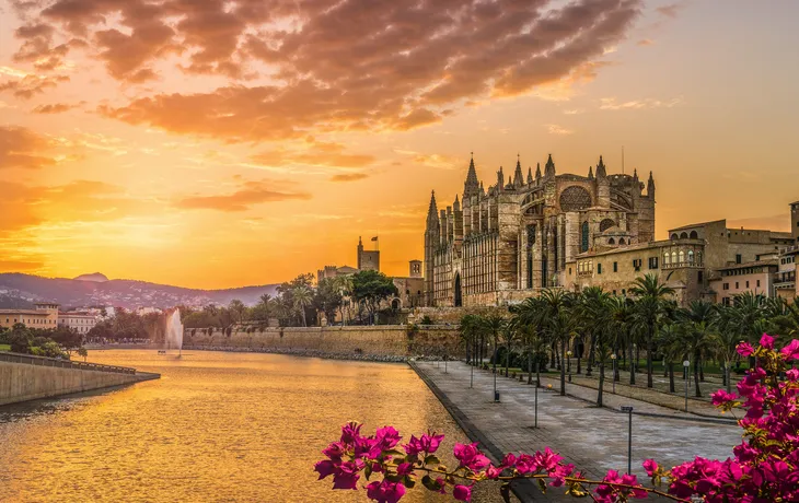 Kathedrale La Seu bei Sonnenuntergang in Palma de Mallorca