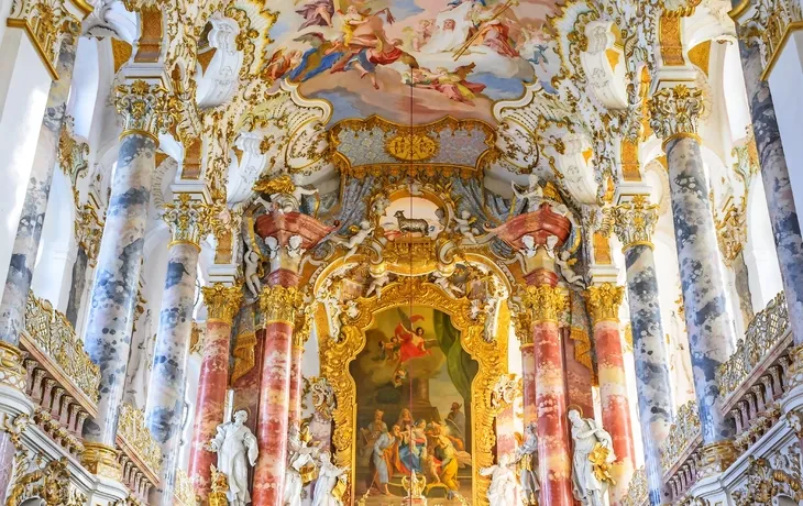 Innenraum der Wieskirche in Bayern