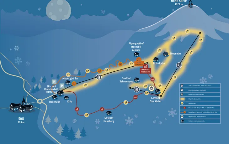 Pistenplan Söll, Nachtskigebiet