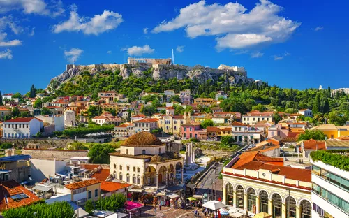 Akropolis in Athen, Griechenland, mit Denkmälern und Ruinen im Zentrum des antiken Griechenlands.